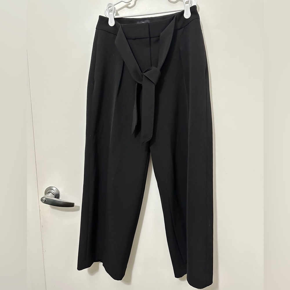 White House black market wide leg tie front belt black work slacks pants